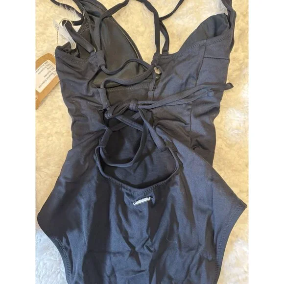 Berlook One Piece Swimsuit Black XS Extra Small Corset Lace Up Back NEW NWT Bag